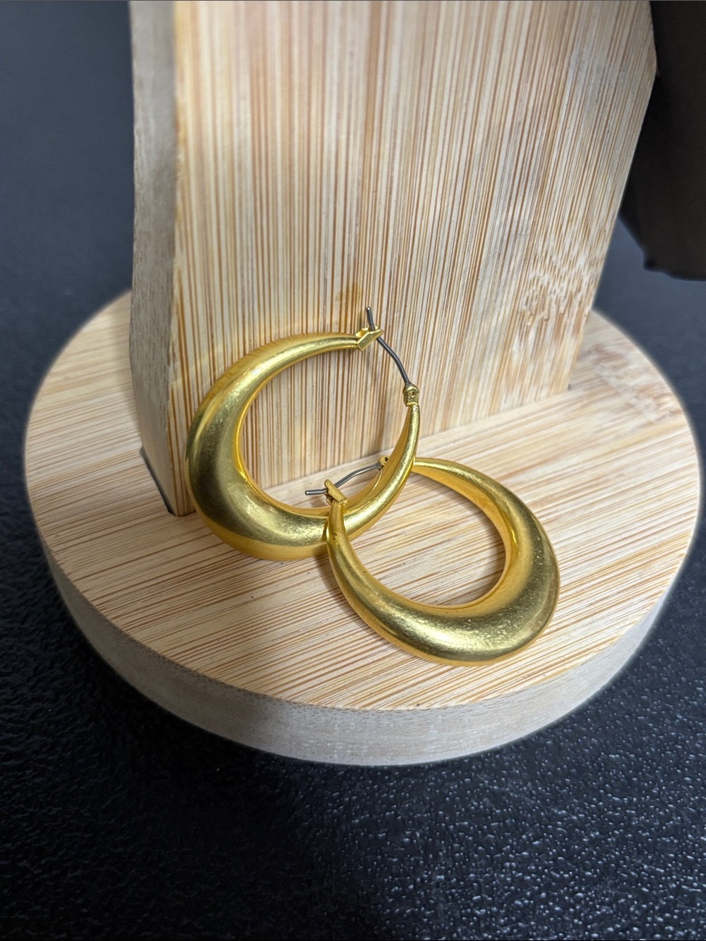 Gold Tone Sculpted Crescent Hoop Earrings - Women Jewelry